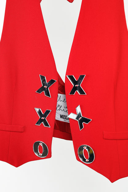 Moschino Cheap and Chic Xs & Os Heart Cut-Out Red Vest