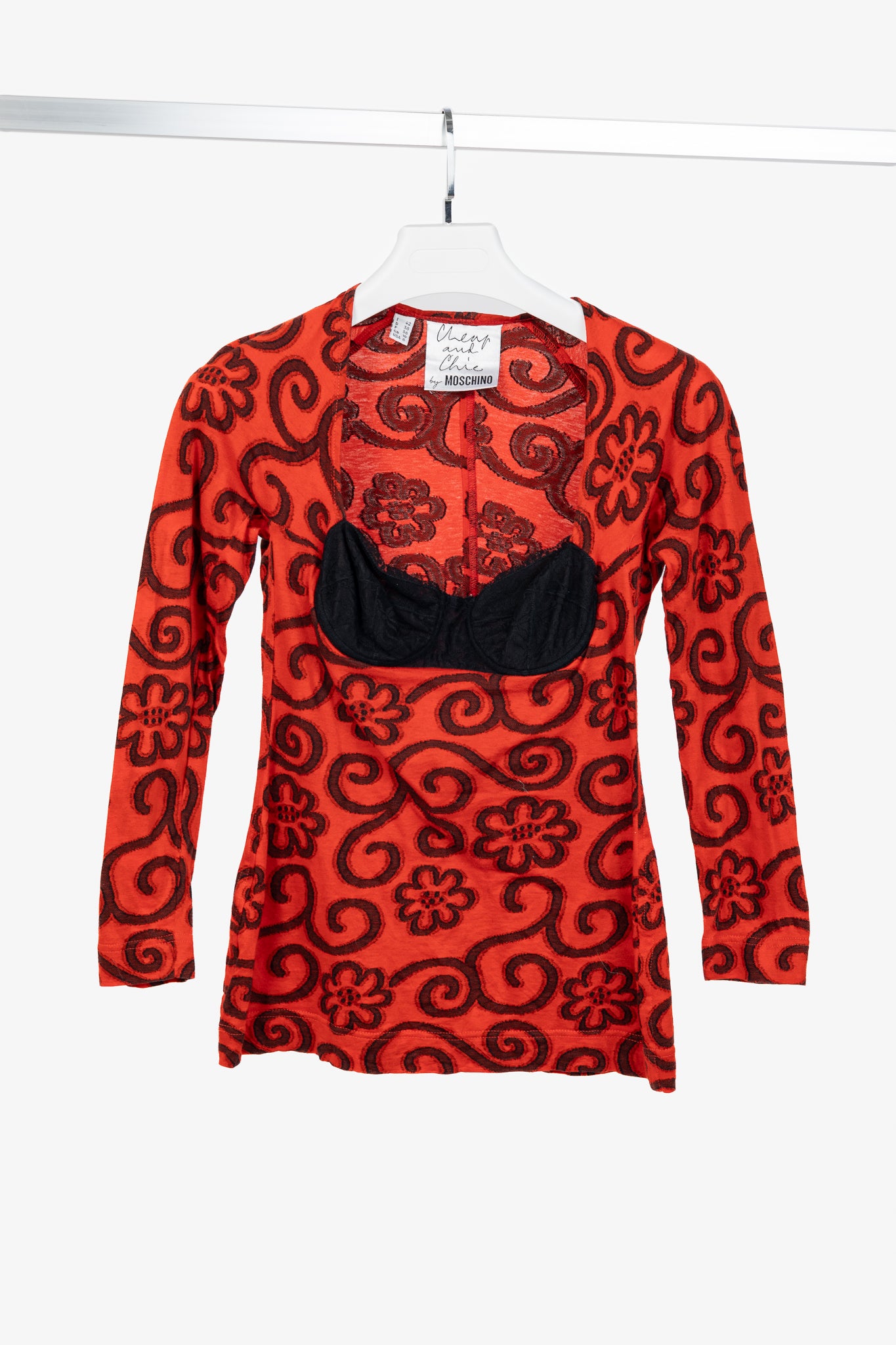 Moschino Cheap and Chic Red Floral-Jacquard Cotton Bustier Top