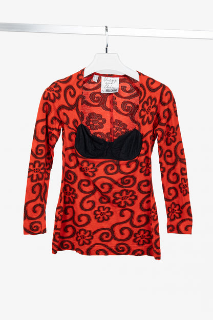 Moschino Cheap and Chic Red Floral-Jacquard Cotton Bustier Top