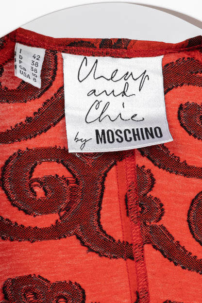 Moschino Cheap and Chic Red Floral-Jacquard Cotton Bustier Top