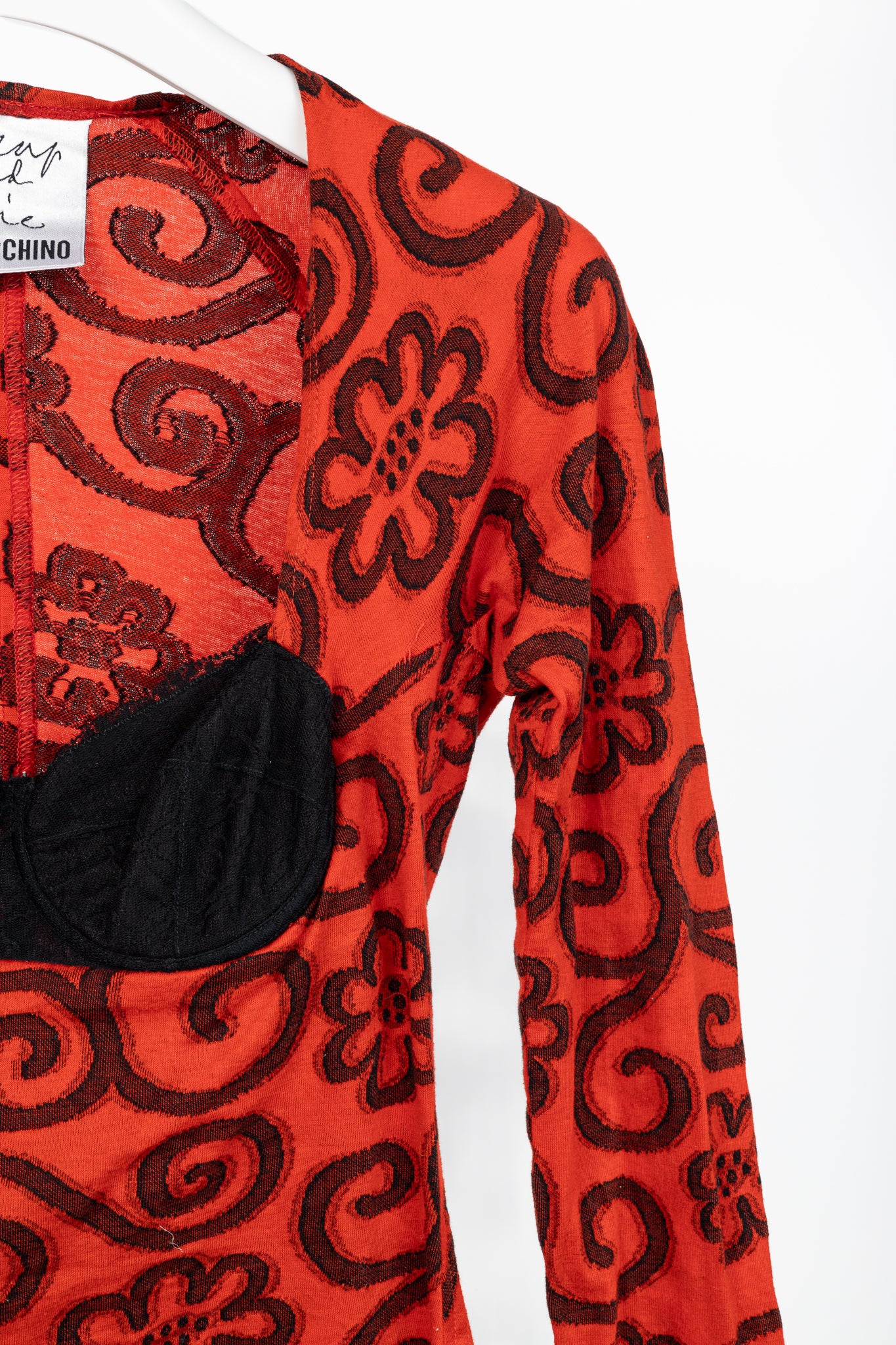 Moschino Cheap and Chic Red Floral-Jacquard Cotton Bustier Top