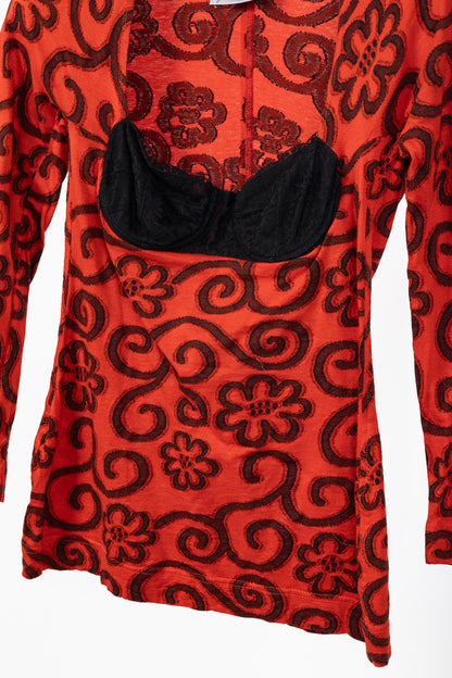 Moschino Cheap and Chic Red Floral-Jacquard Cotton Bustier Top