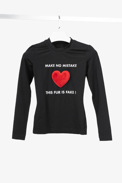Moschino Jeans Black Jersey Printed Fur-Heart Long-Sleeve Top
