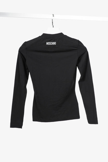 Moschino Jeans Black Jersey Printed Fur-Heart Long-Sleeve Top