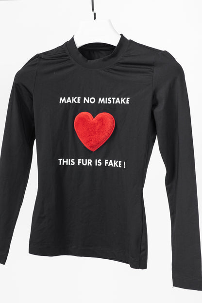 Moschino Jeans Black Jersey Printed Fur-Heart Long-Sleeve Top