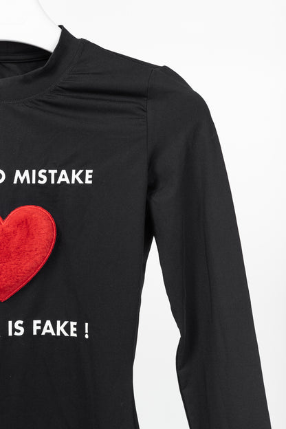 Moschino Jeans Black Jersey Printed Fur-Heart Long-Sleeve Top