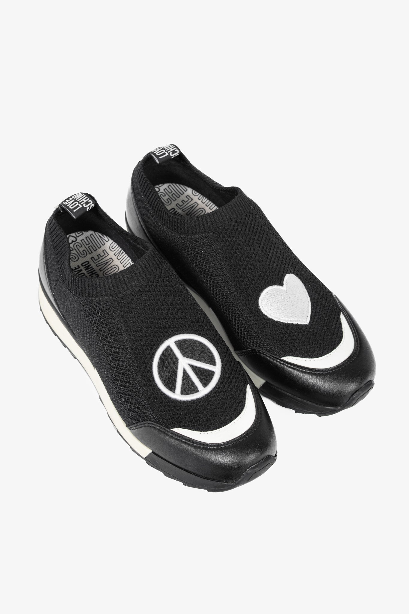 Love Moschino Black Love & Peace Slip-On Knit Sneakers