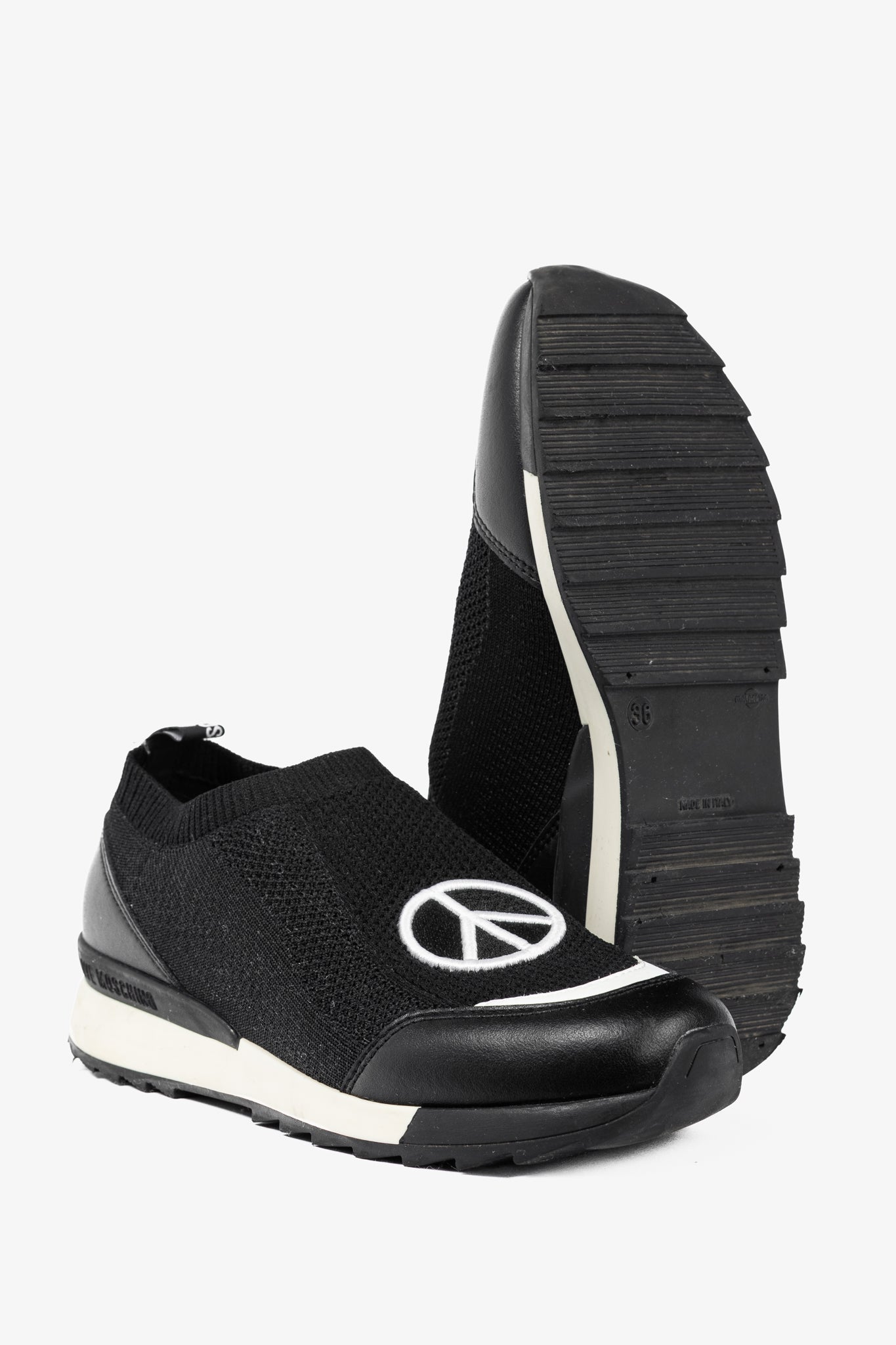 Love Moschino Black Love & Peace Slip-On Knit Sneakers