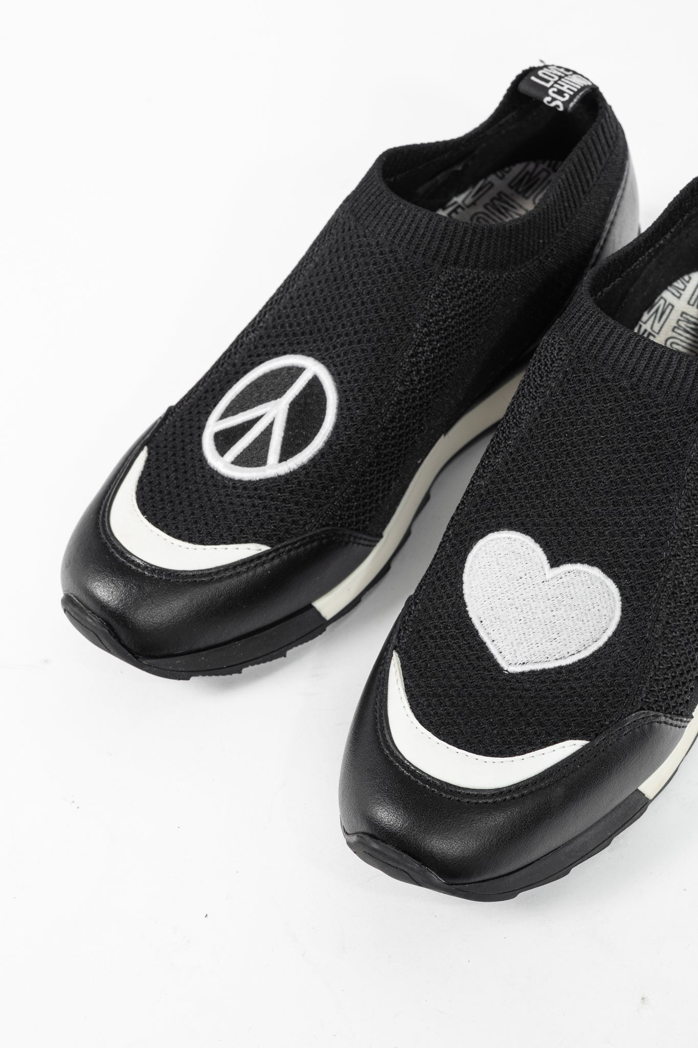 Love Moschino Black Love & Peace Slip-On Knit Sneakers