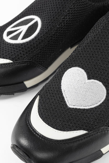 Love Moschino Black Love & Peace Slip-On Knit Sneakers