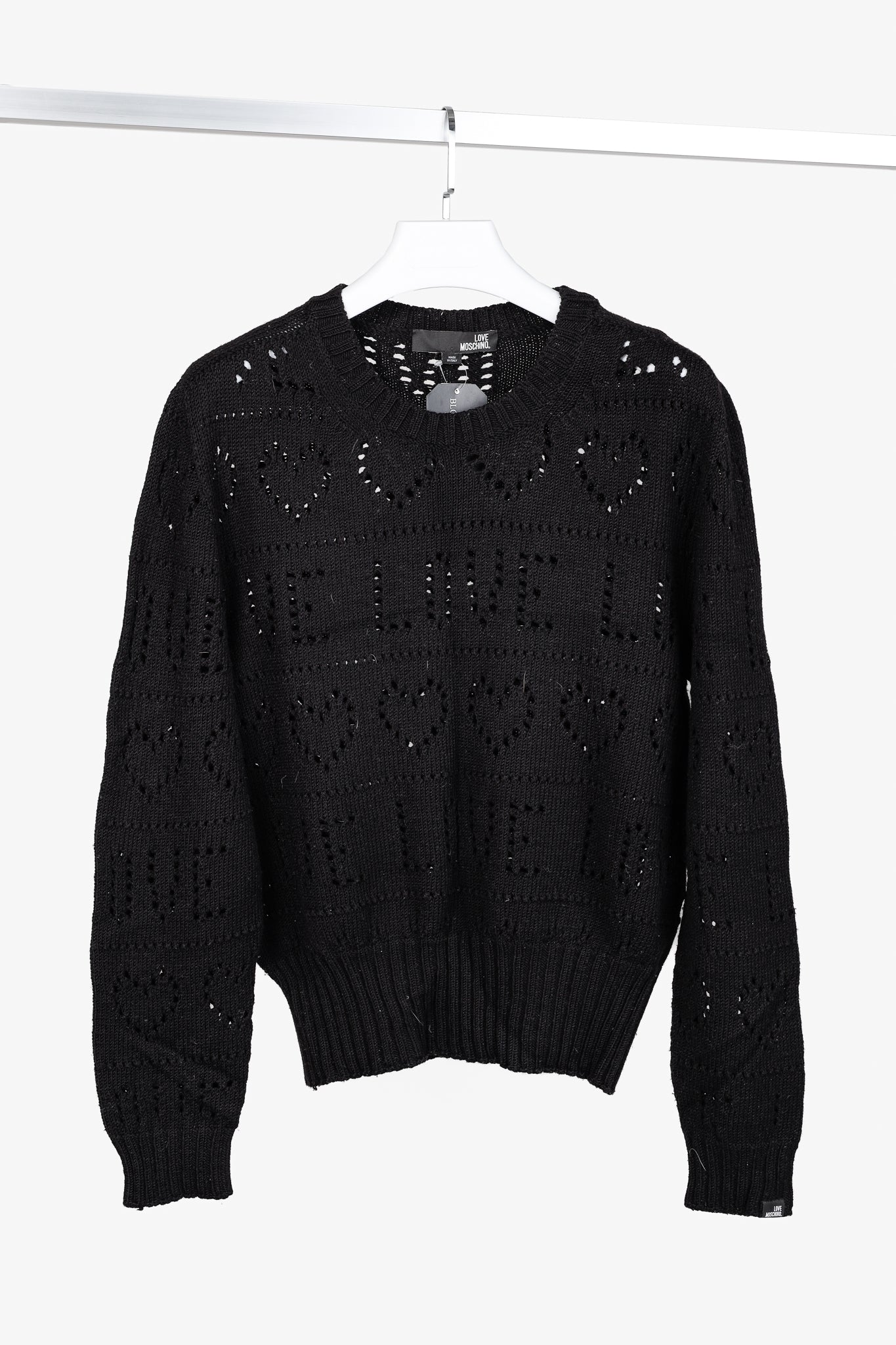 Love Moschino Black Pointelle Knit Long-Sleeve Sweater