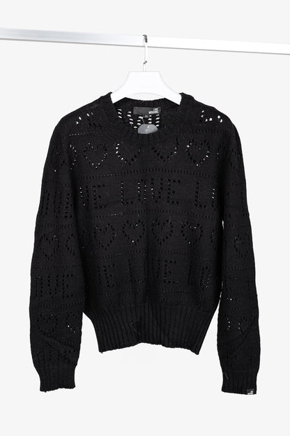 Love Moschino Black Pointelle Knit Long-Sleeve Sweater