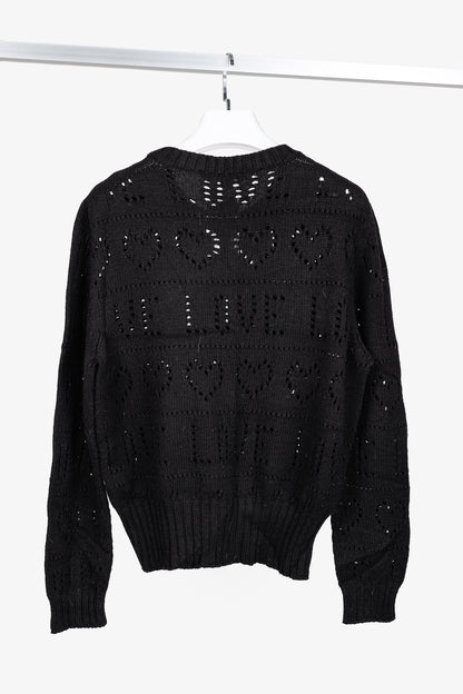 Love Moschino Black Pointelle Knit Long-Sleeve Sweater