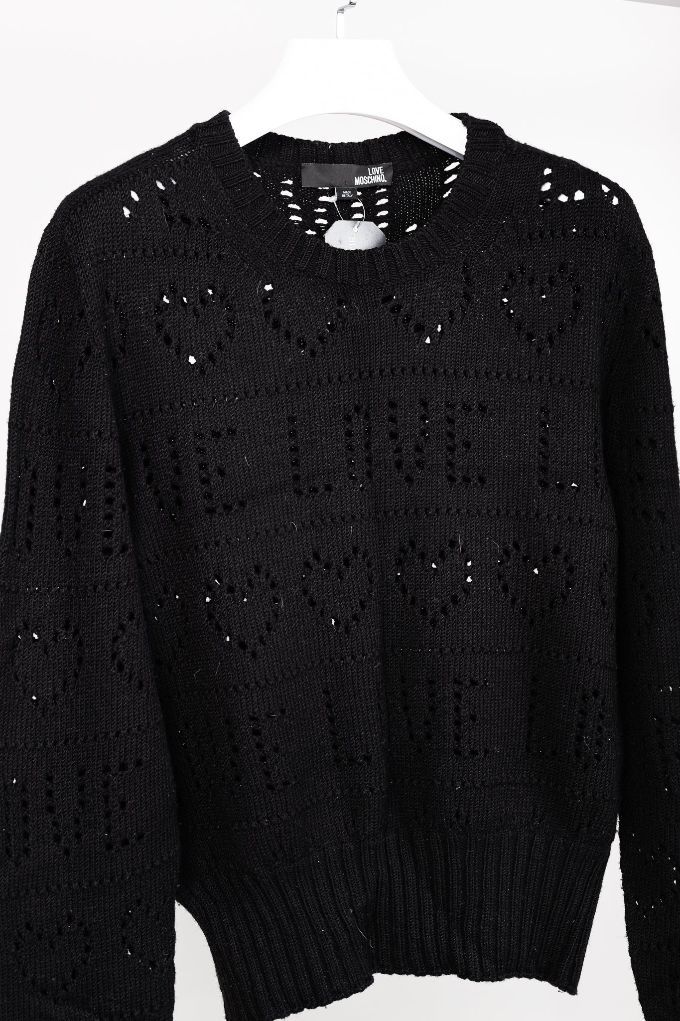 Love Moschino Black Pointelle Knit Long-Sleeve Sweater