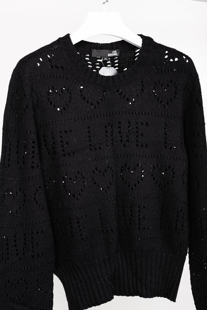 Love Moschino Black Pointelle Knit Long-Sleeve Sweater