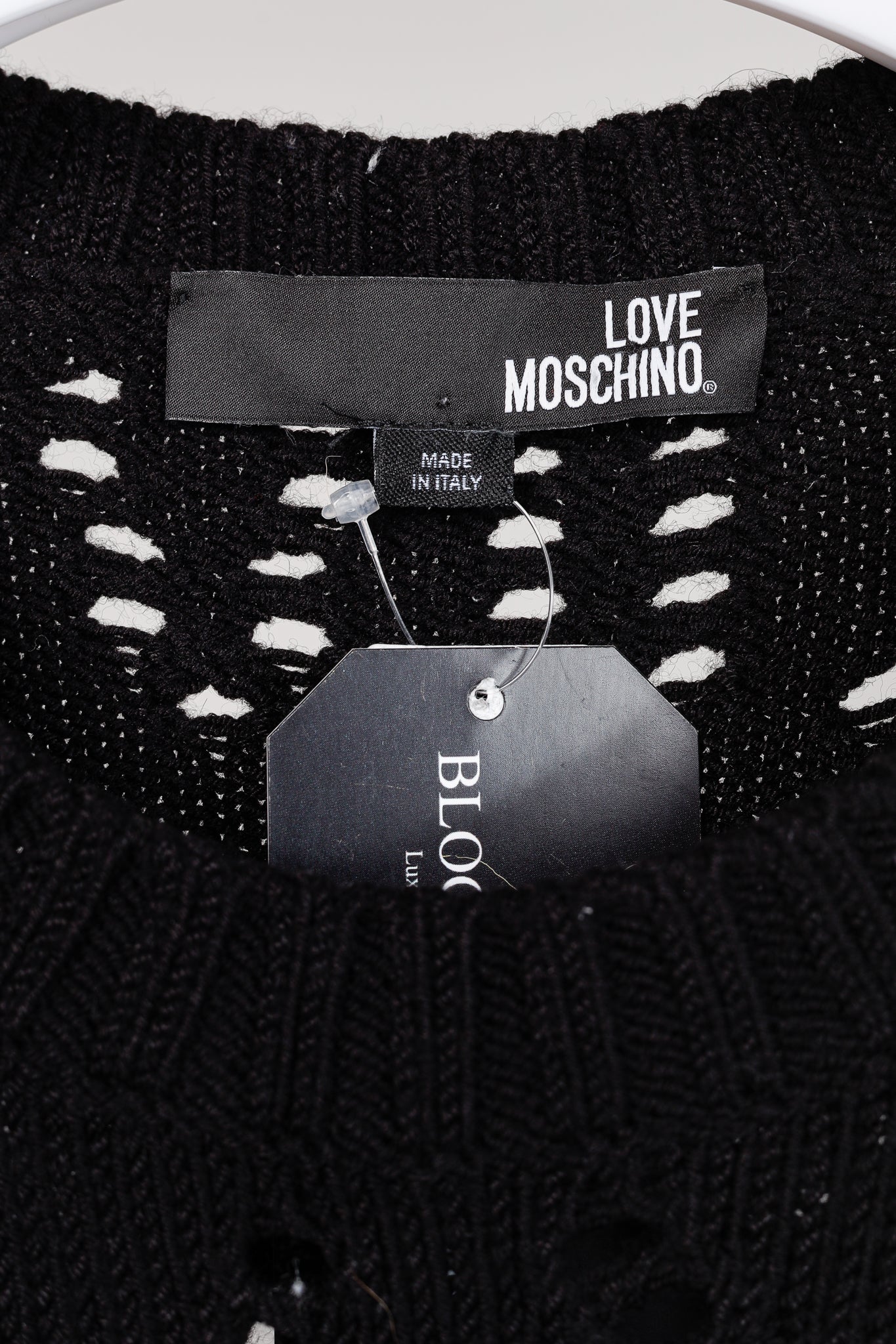 Love Moschino Black Pointelle Knit Long-Sleeve Sweater