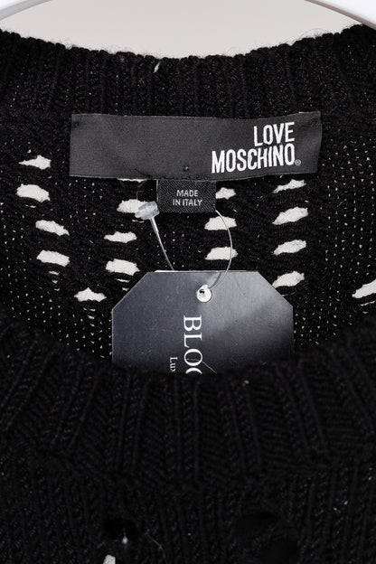 Love Moschino Black Pointelle Knit Long-Sleeve Sweater