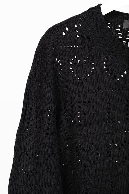 Love Moschino Black Pointelle Knit Long-Sleeve Sweater