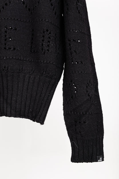 Love Moschino Black Pointelle Knit Long-Sleeve Sweater