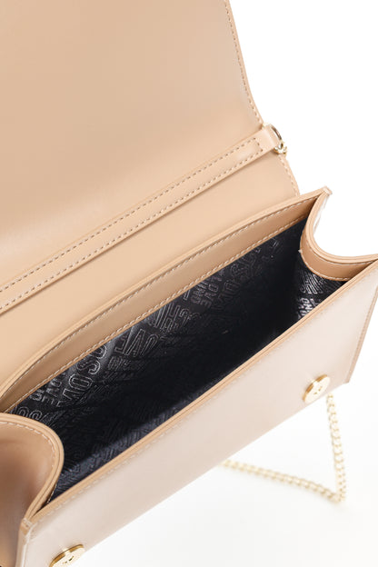 Love Moschino Beige Crocodile-Embossed Vegan Leather Flap Bag
