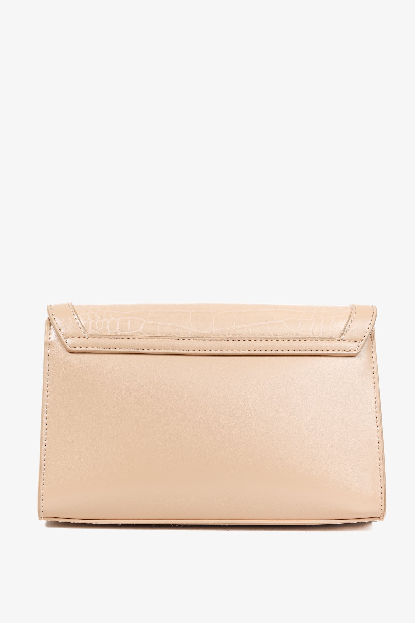 Love Moschino Beige Crocodile-Embossed Vegan Leather Flap Bag