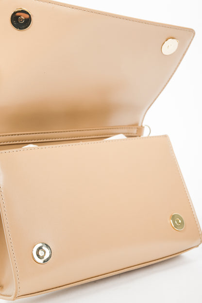 Love Moschino Beige Crocodile-Embossed Vegan Leather Flap Bag