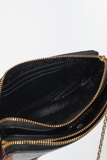 Love Moschino Nero PU Croco Logo-Plaque Zip Around Crossbody Bag