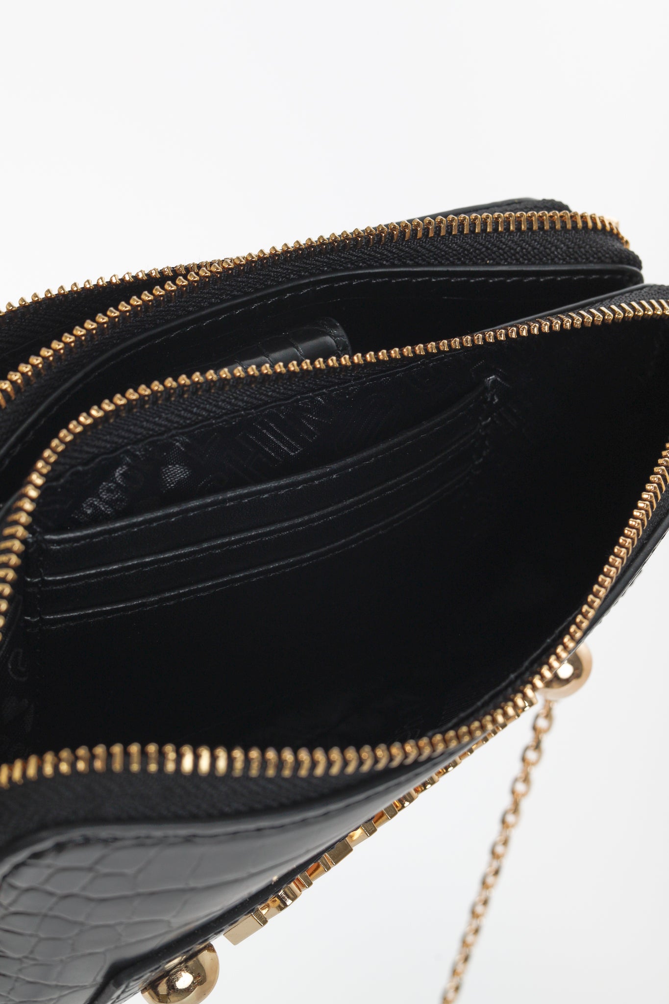 Love Moschino Nero PU Croco Logo-Plaque Zip Around Crossbody Bag