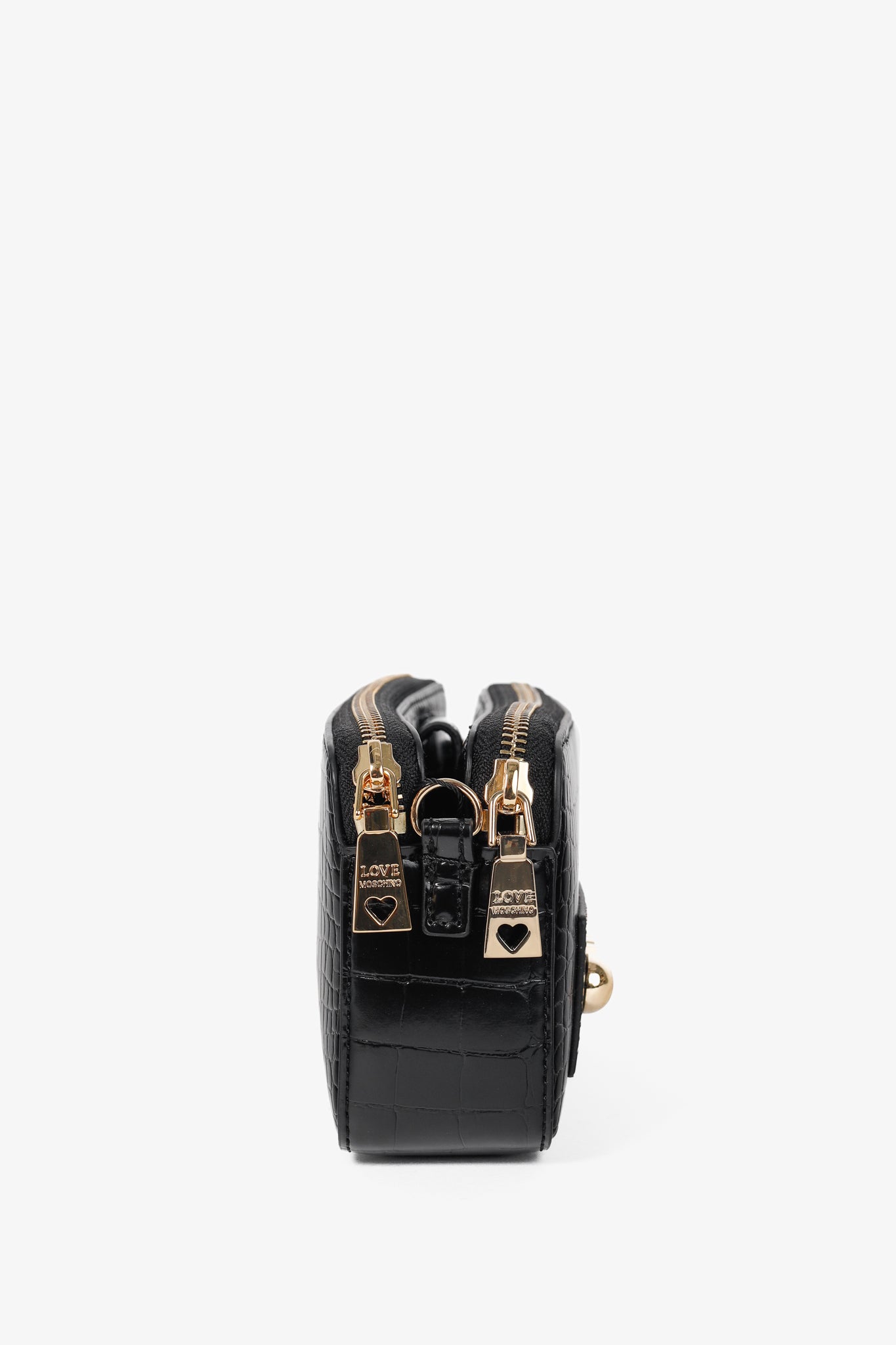 Love Moschino Nero PU Croco Logo-Plaque Zip Around Crossbody Bag