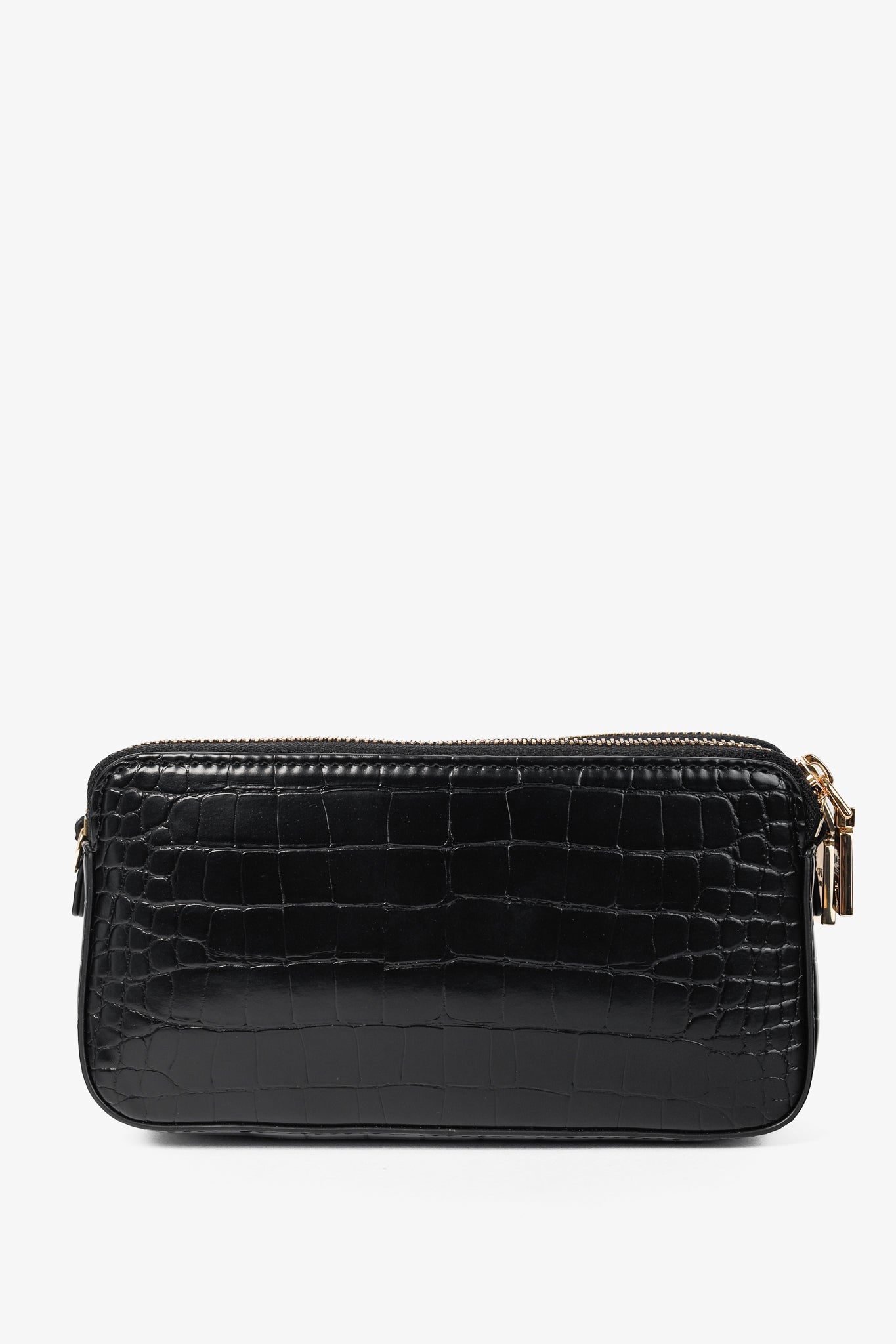 Love Moschino Nero PU Croco Logo-Plaque Zip Around Crossbody Bag