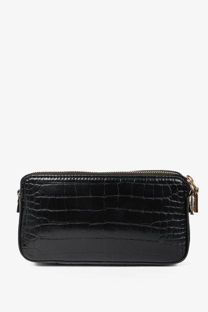 Love Moschino Nero PU Croco Logo-Plaque Zip Around Crossbody Bag