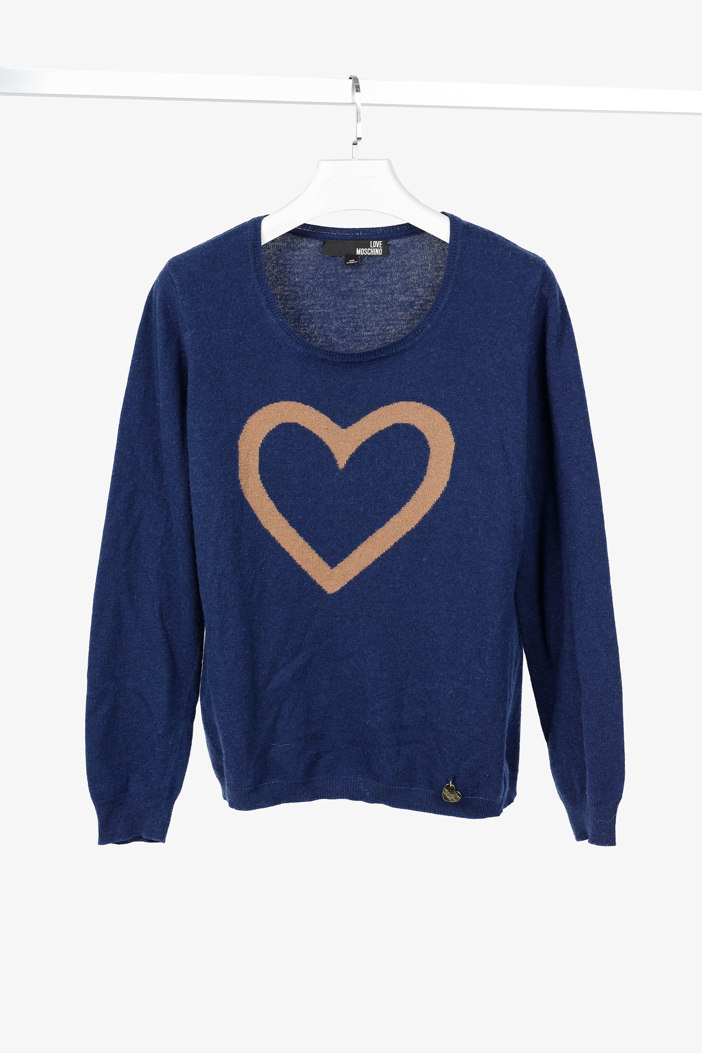 Love Moschino Dark-Blue Wool-Blend Heart Sweater
