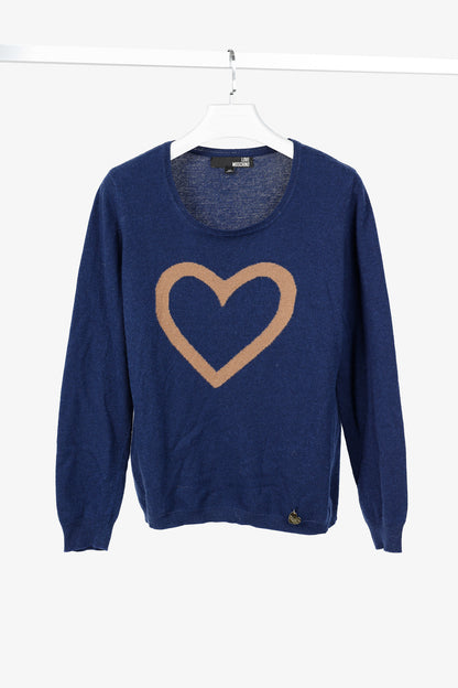 Love Moschino Dark-Blue Wool-Blend Heart Sweater