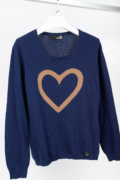 Love Moschino Dark-Blue Wool-Blend Heart Sweater