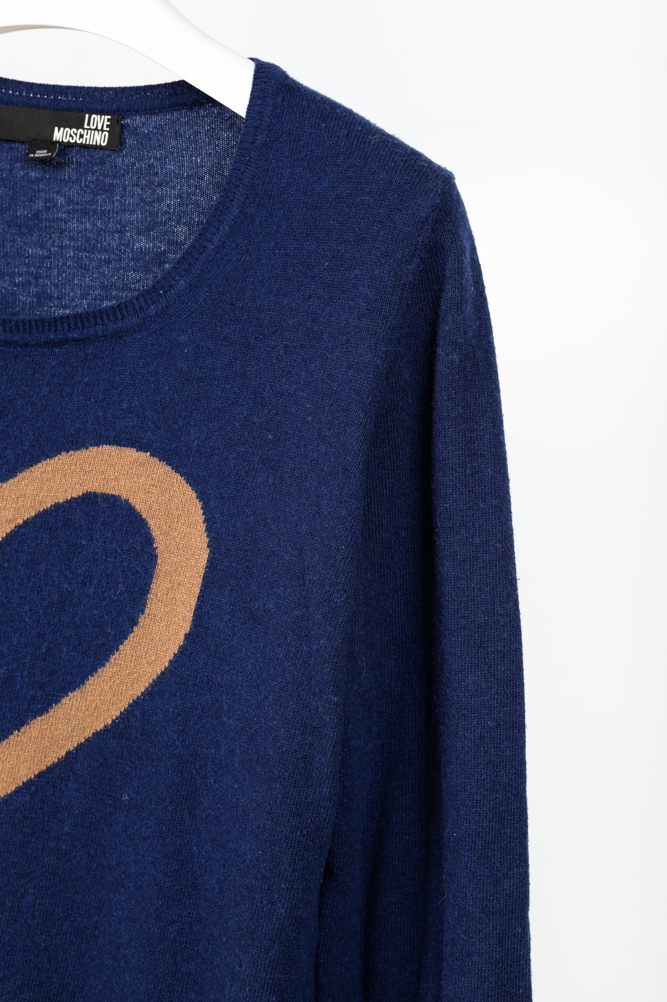 Love Moschino Dark-Blue Wool-Blend Heart Sweater