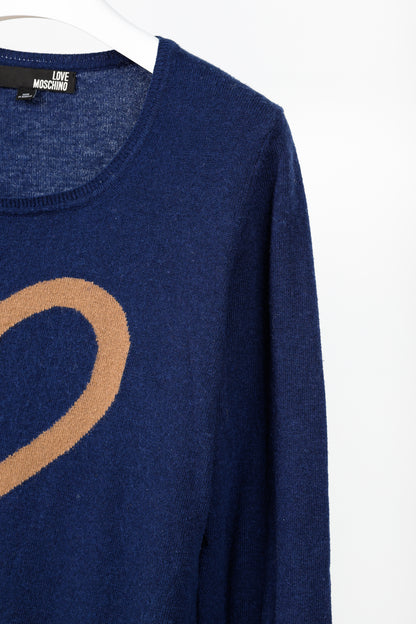 Love Moschino Dark-Blue Wool-Blend Heart Sweater