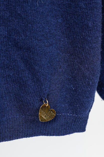 Love Moschino Dark-Blue Wool-Blend Heart Sweater
