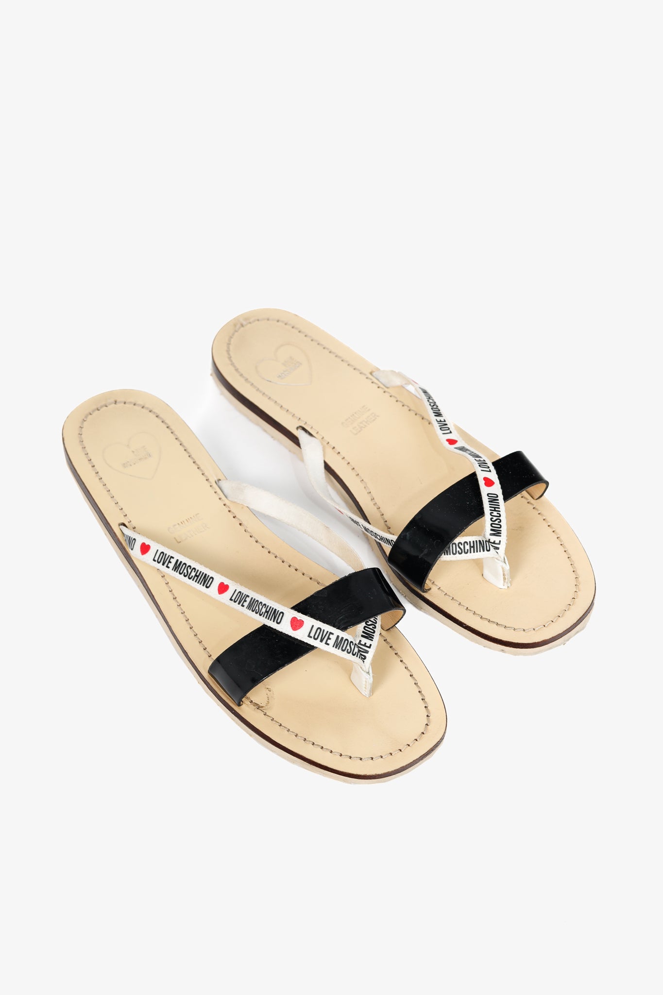 Love Moschino Black PVC Logo-Strap Thong Sandals