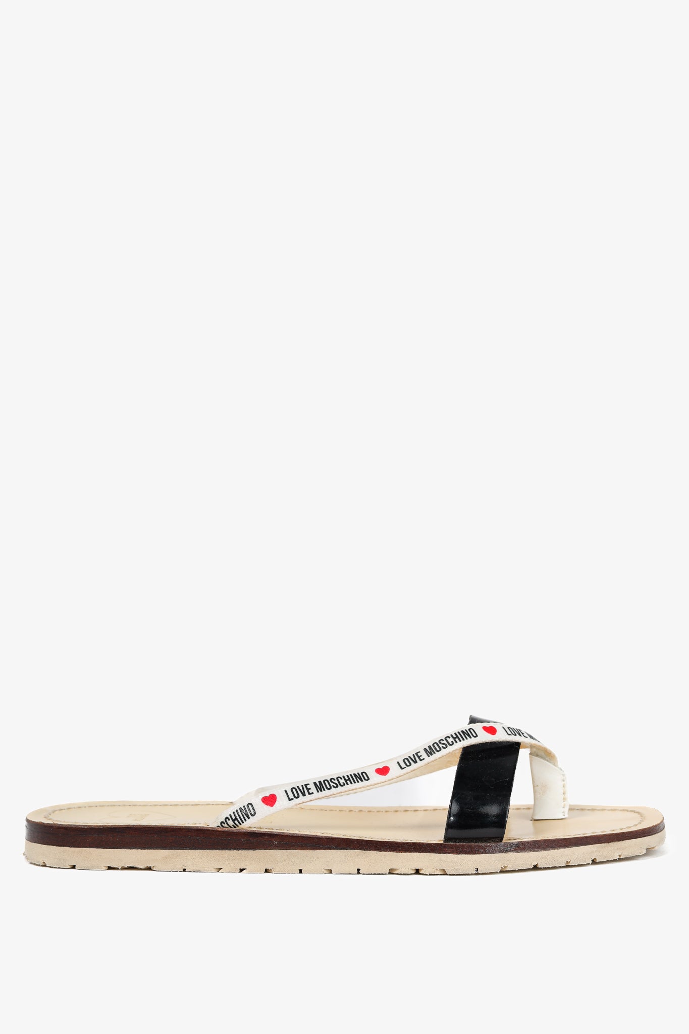 Love Moschino Black PVC Logo-Strap Thong Sandals