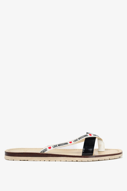 Love Moschino Black PVC Logo-Strap Thong Sandals