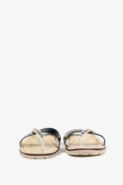 Love Moschino Black PVC Logo-Strap Thong Sandals
