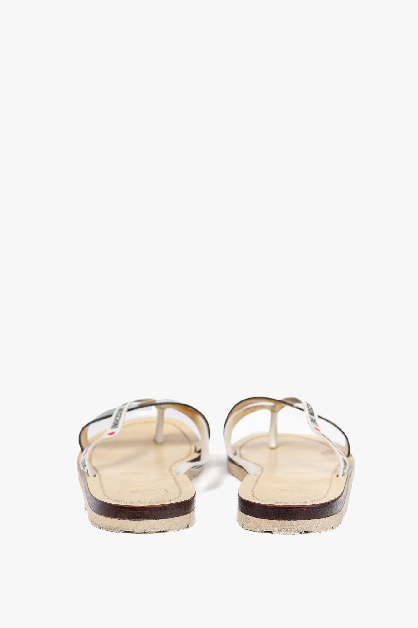 Love Moschino Black PVC Logo-Strap Thong Sandals