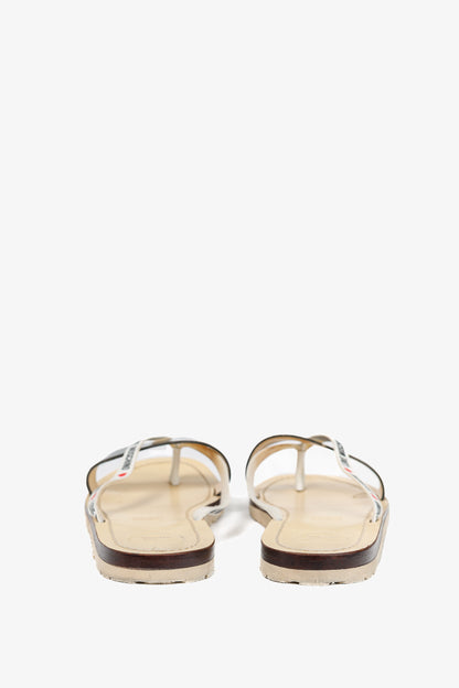 Love Moschino Black PVC Logo-Strap Thong Sandals
