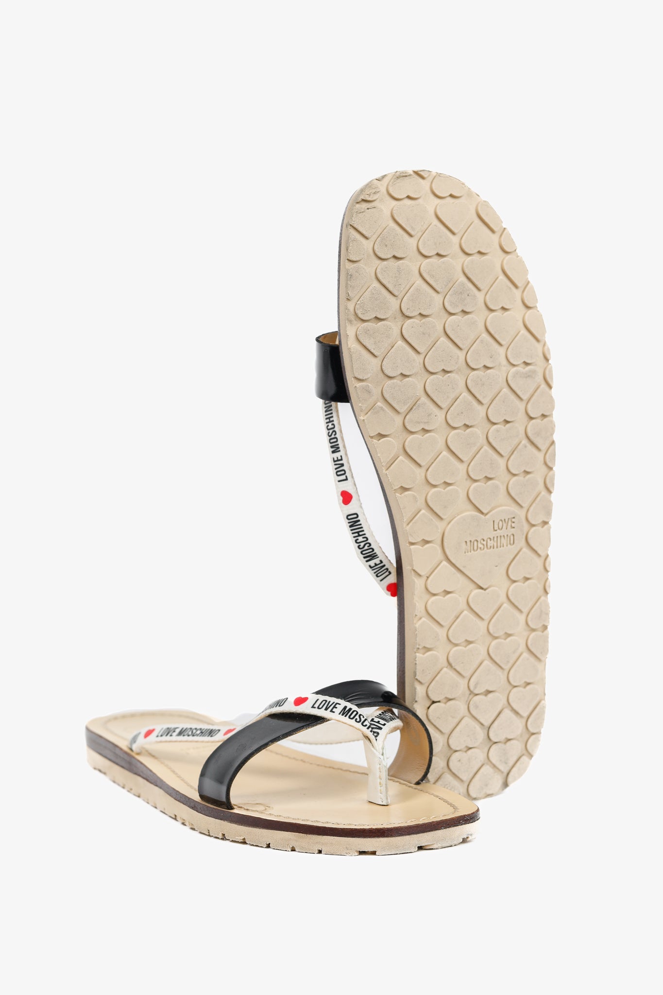 Love Moschino Black PVC Logo-Strap Thong Sandals