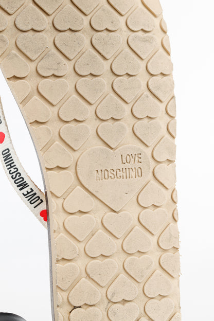 Love Moschino Black PVC Logo-Strap Thong Sandals