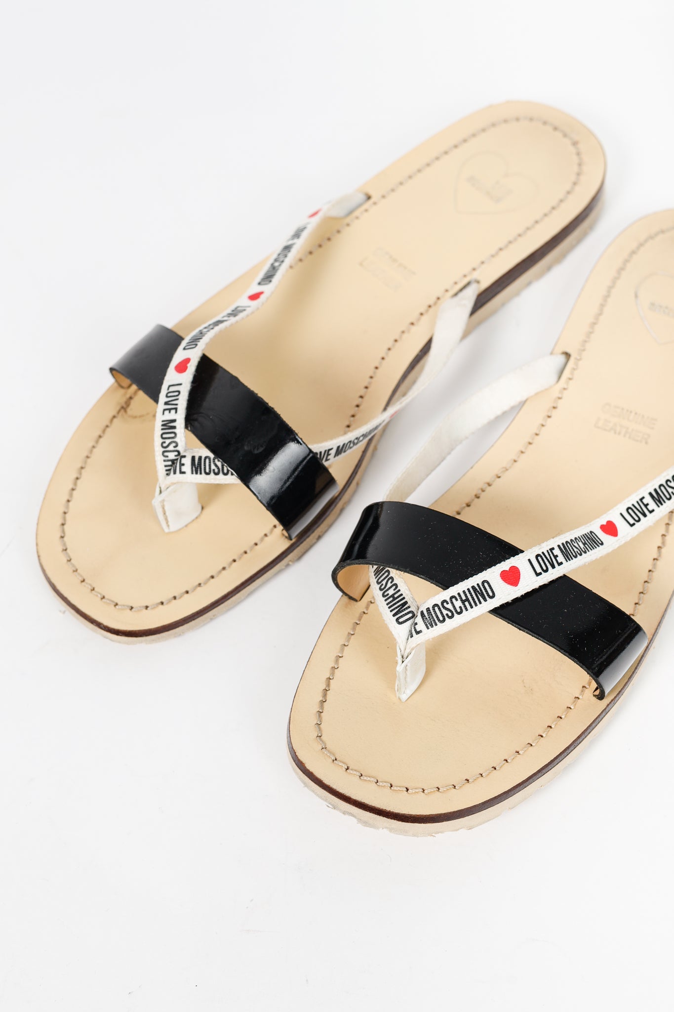 Love Moschino Black PVC Logo-Strap Thong Sandals