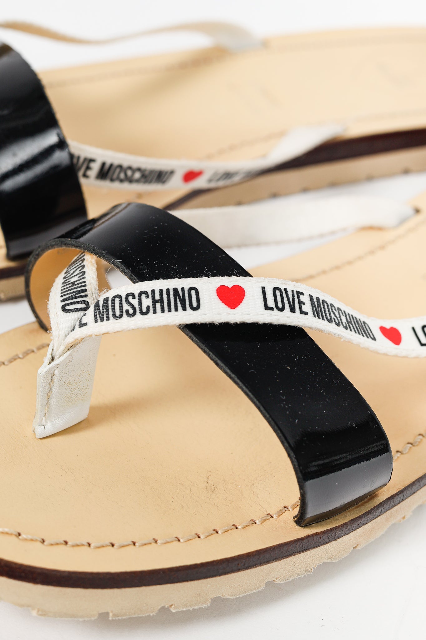 Love Moschino Black PVC Logo-Strap Thong Sandals