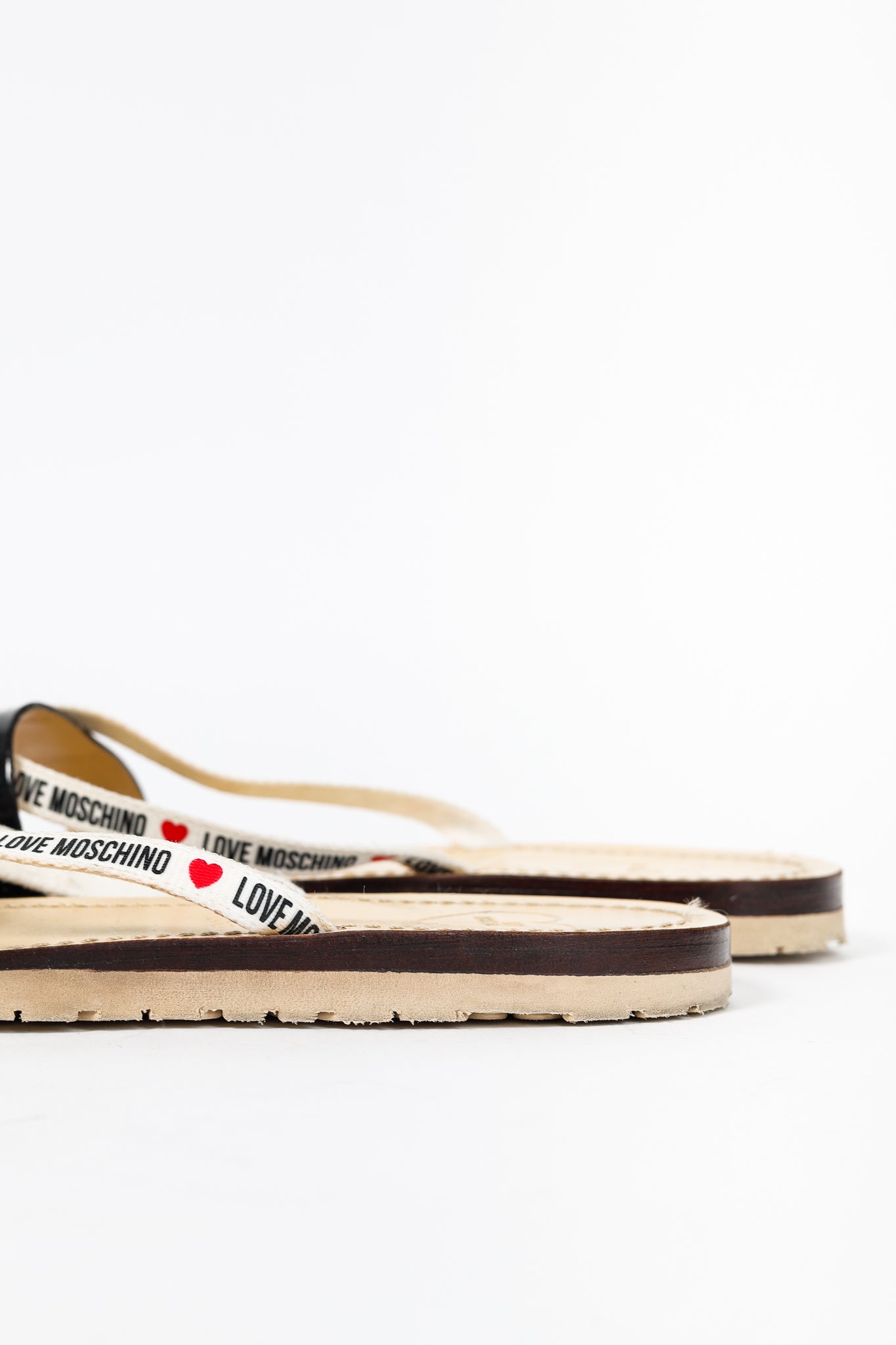 Love Moschino Black PVC Logo-Strap Thong Sandals