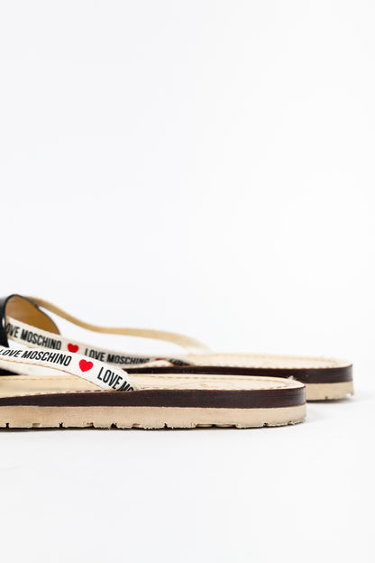 Love Moschino Black PVC Logo-Strap Thong Sandals