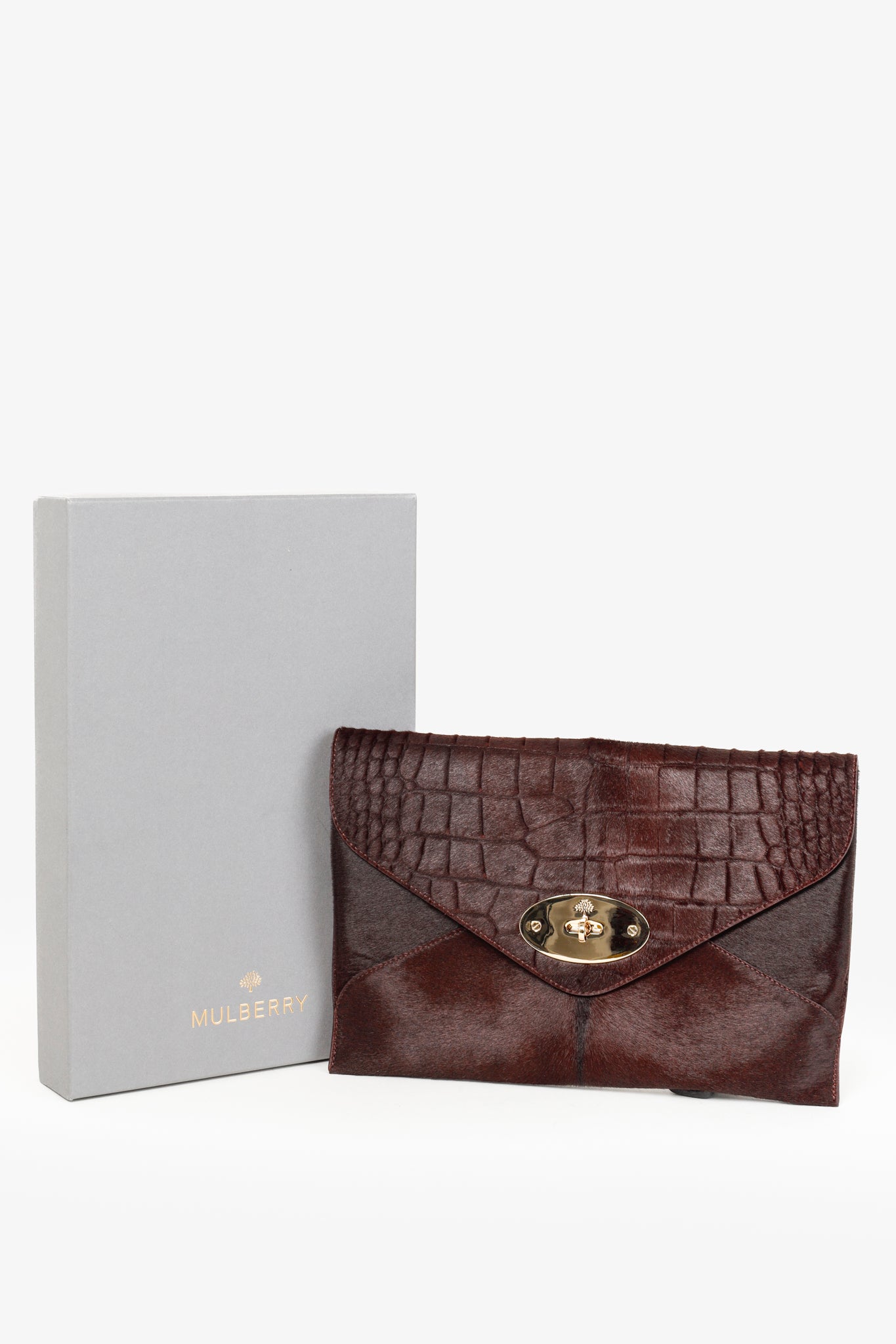 Mulberry Willow Burgundy Croc Embossed Pony Hair Clutch